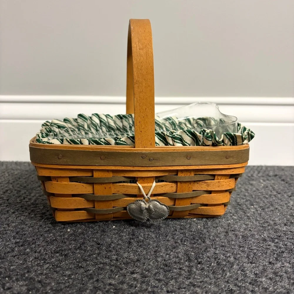 Longaberger 1997 Sweetheart Sweet Treats Basket Green Accent Liner Protector